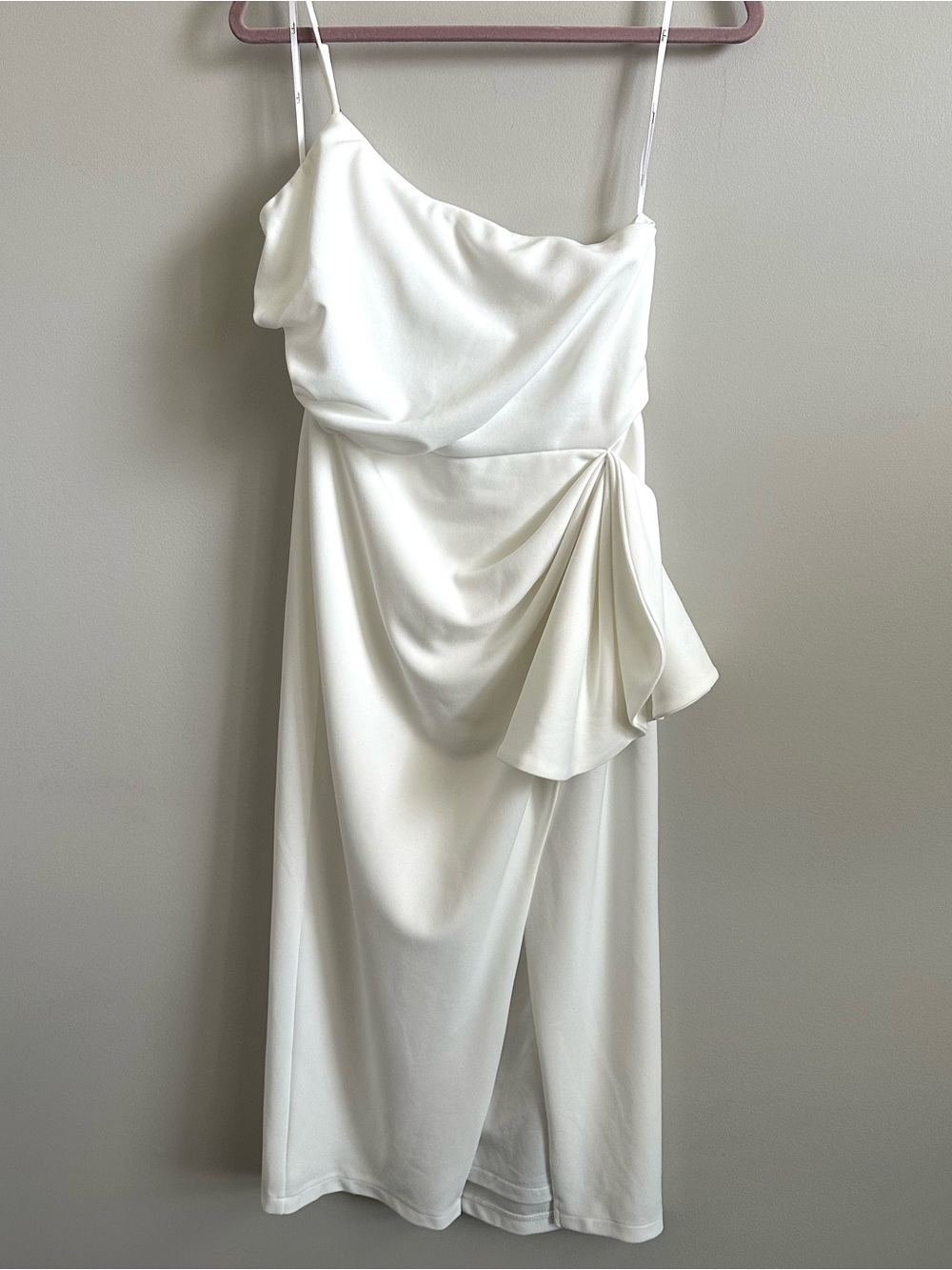 Lulus White One-Shoulder Asymmetrical Midi Dress (Medium)